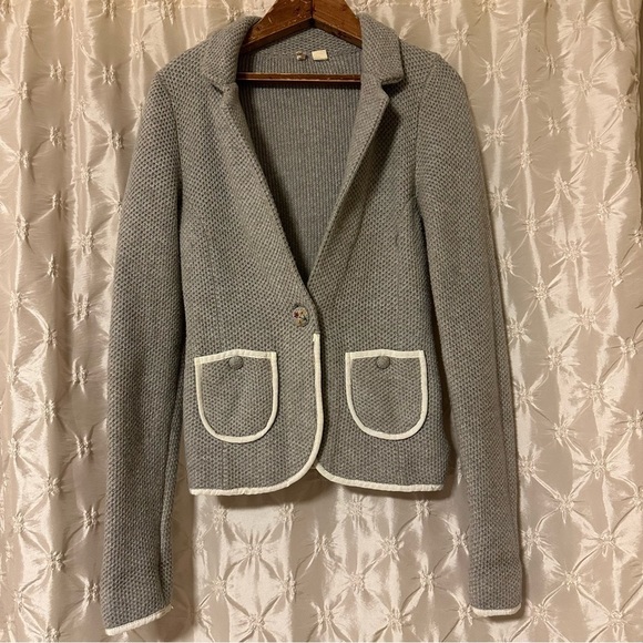 Moth Blakely Gray Floral One Button Knit Cardigan Blazer Jacket Anthropologie - Picture 13 of 13